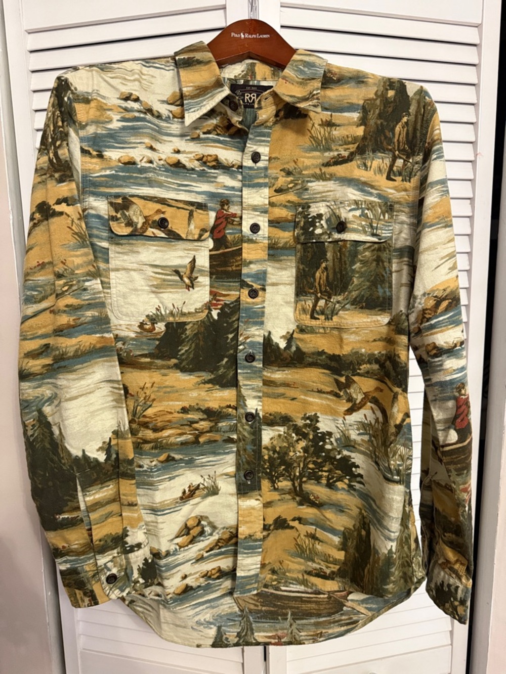 RRL Ranch Scene Button-Up Shirt in Olive & Cream